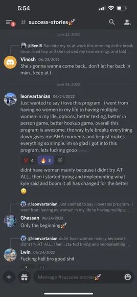 Screenshot of a message from a coaching member sharing his progress